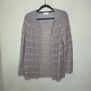 Snow Lotus Gray Knit Cardigan with Open-Front Design Medium